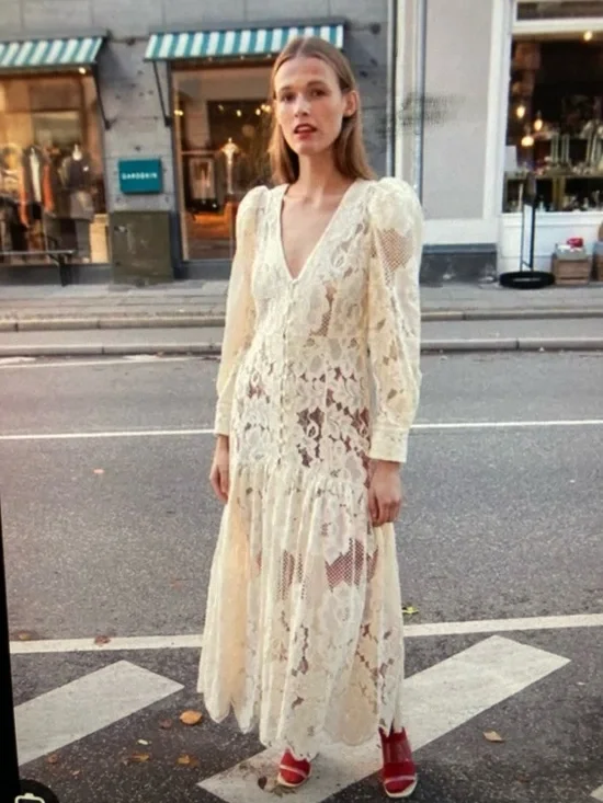 Mr. Larkin The Penny Dress S Small  NWT Ivory Lace V-Neck Long Sleeve Dress - Picture 2 of 12